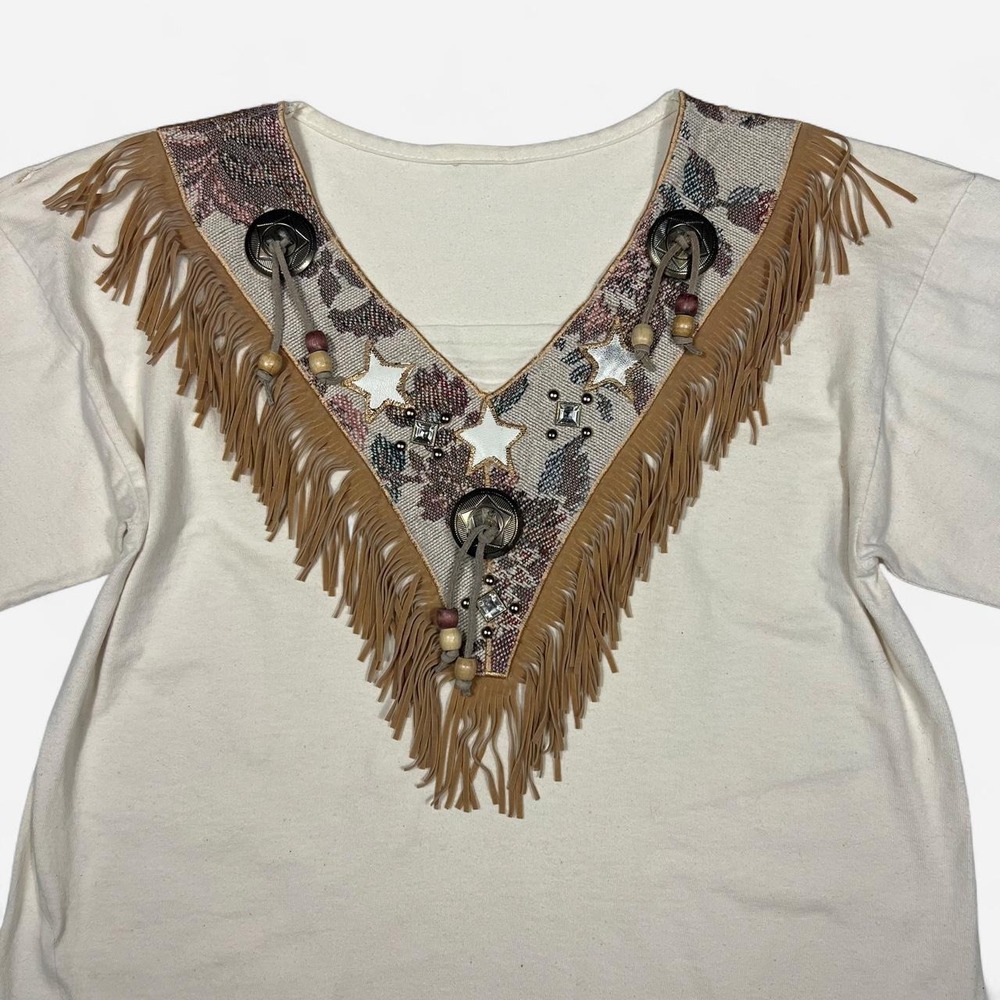 Western Fringe Star Shirt Vintage 80s Cowboy Handmade Leather - Picture 3 of 6